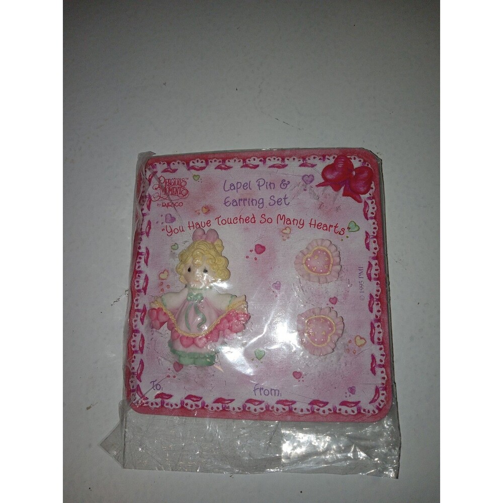 PRECIOUS MOMENTS Lapel Pin & Earring Set You Have Touched So Many Hearts New